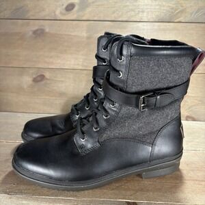 ugg kesey womens size 9 shoes black leather fur lined waterproof winter boots